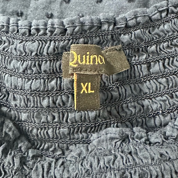 Quince Swiss Dot  Midi Nap Dress Smocked Neck Puff Sleeve XL Navy Blue Cotton - Picture 4 of 6